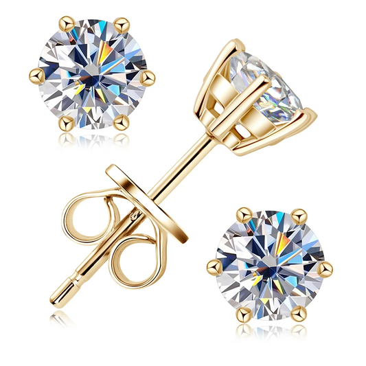 Gold solitaire diamond Zircon Stud Earrings(925 sterling silver)