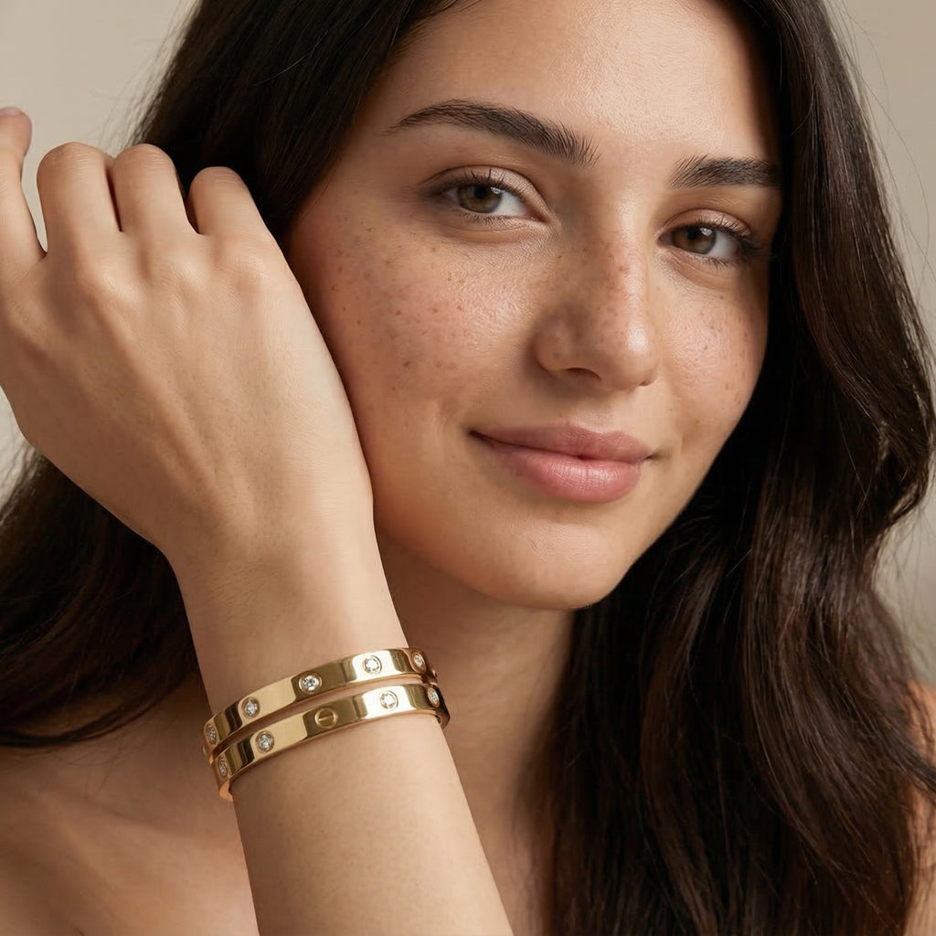 Infinity Stone Bracelet – Luxury Gold Crystal Bangle (Pack of 2)