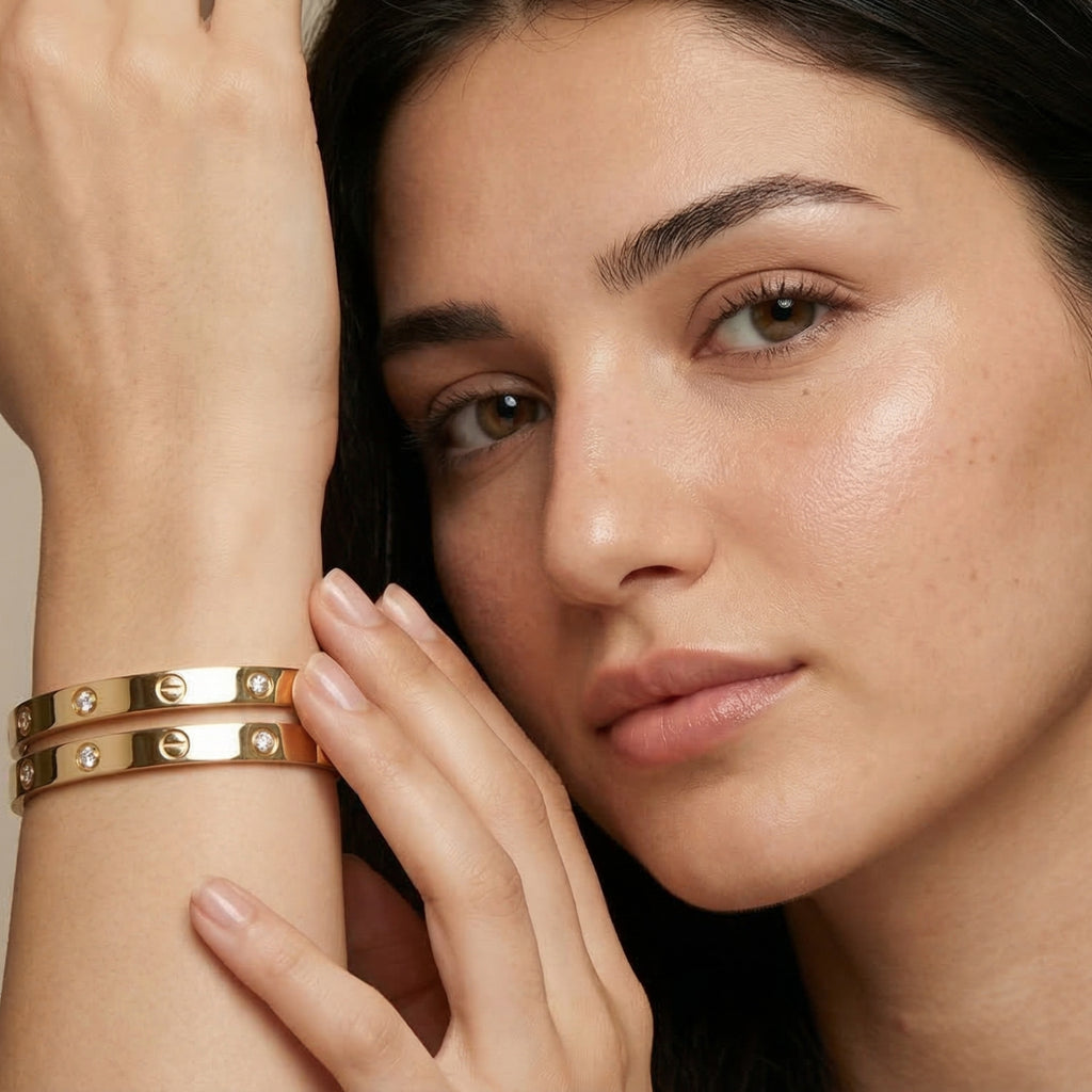 Infinity Stone Bracelet – Luxury Gold Crystal Bangle (Pack of 2)