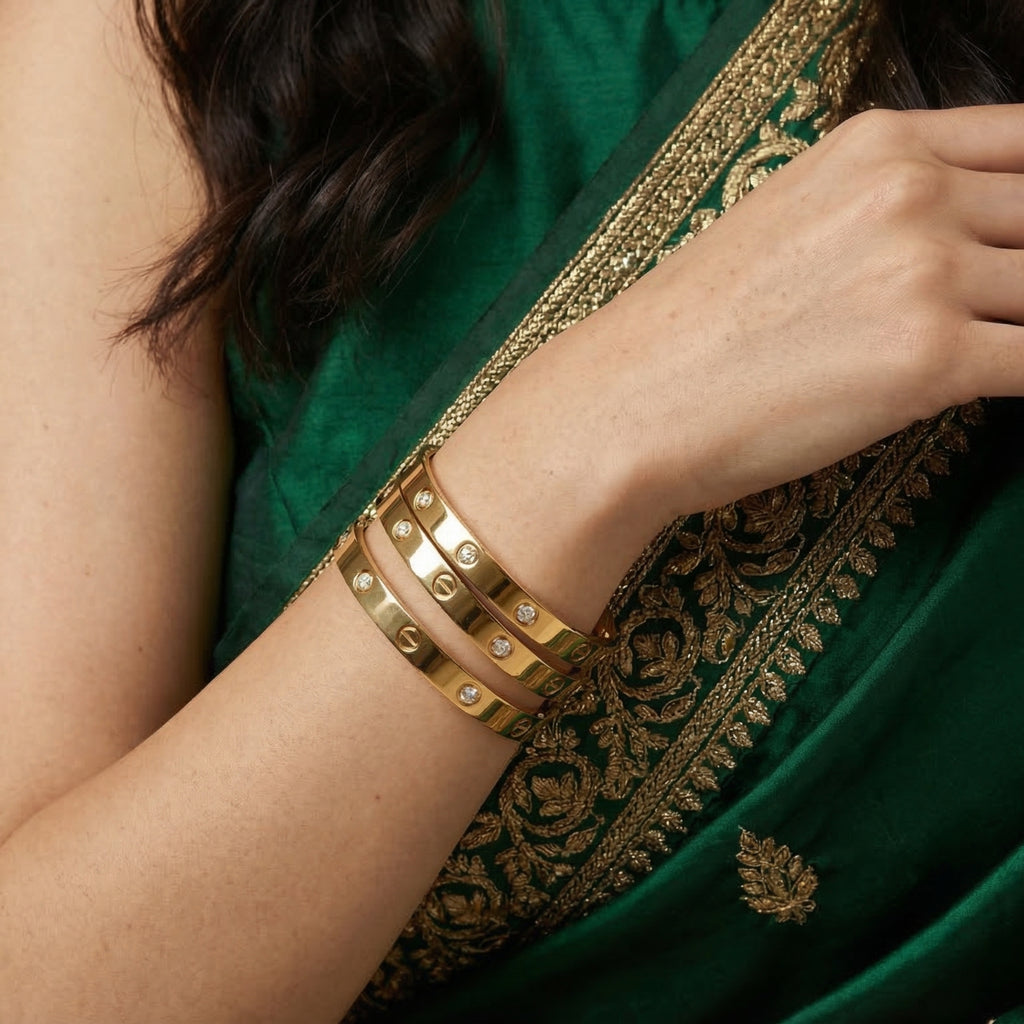 Infinity Stone Bracelet – Luxury Gold Crystal Bangle (Pack of 2)